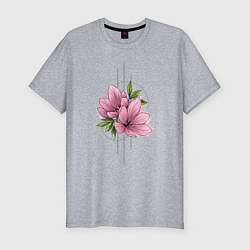 Мужская slim-футболка Акварельный розовой цветок