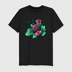 Мужская slim-футболка Котик в растениях