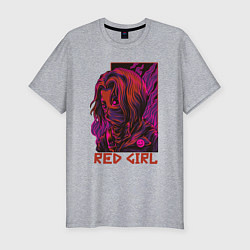 Футболка slim-fit Красная девушка в маске, цвет: меланж