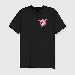 Мужская slim-футболка Anime тян с розовыми волосами в кармане