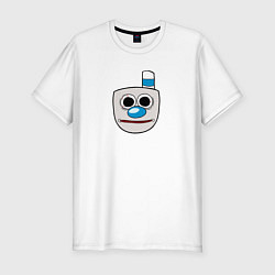 Футболка slim-fit Уставшая Чашка Эмодзи Cuphead, цвет: белый