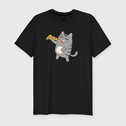 Футболка slim-fit Кот с кусочком пиццы, цвет: черный