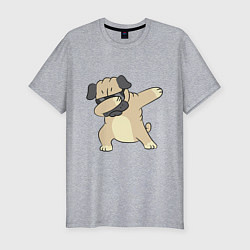Футболка slim-fit Дэббинг мопс в чёрных очках - Dabbing dog, цвет: меланж