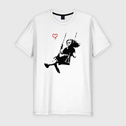 Мужская slim-футболка Banksy - Бэнкси девочка на качелях