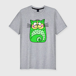Мужская slim-футболка Прикольный зеленый кот