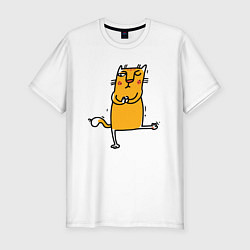 Мужская slim-футболка Серьезный кот занимается йогой