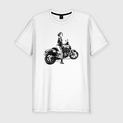 Мужская slim-футболка Японская девушка на мотоцикле