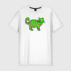 Футболка slim-fit Зеленый полосатый кот, цвет: белый