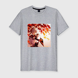 Мужская slim-футболка Каэдэхара Кадзуха с котенком Геншин Импакт