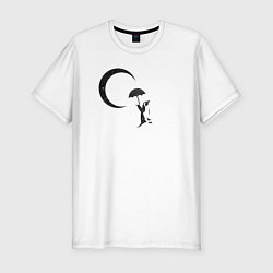 Мужская slim-футболка Пингвин и Луна