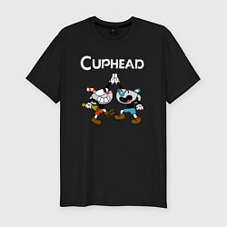 Футболка slim-fit Cuphead веселые чашечки, цвет: черный