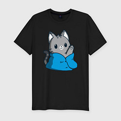 Мужская slim-футболка Кот в одеяле