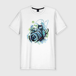 Футболка slim-fit Фотоаппарат рисунок, цвет: белый
