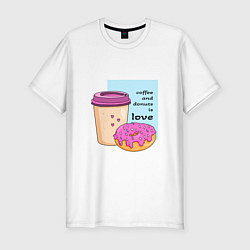 Мужская slim-футболка Кофе и пончики - это любовь