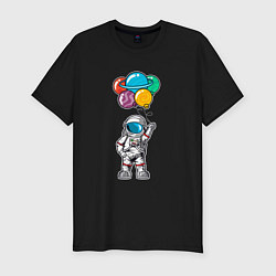 Футболка slim-fit Космонавт с шариками, цвет: черный