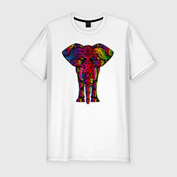 Мужская slim-футболка Психоделически раскрашенный слон