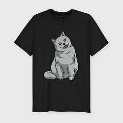 Мужская slim-футболка Серый котейка