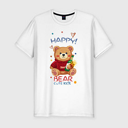 Мужская slim-футболка СЧАСТЛИВЫЙ МИШКА HAPPY BEAR CUTE 100%