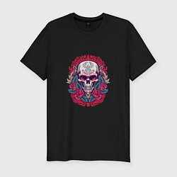 Мужская slim-футболка Roses Skull