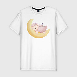 Футболка slim-fit Милая Овечка Спит На Месяце, цвет: белый