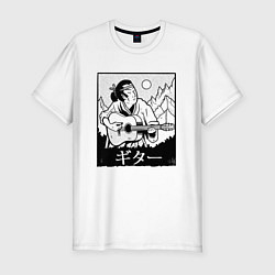 Мужская slim-футболка Самурай с гитарой Samurai playing guitar