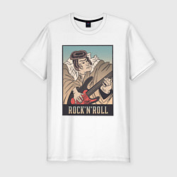 Футболка slim-fit Самурай гитарист Укиё э Samurai guitar Ukiyo e, цвет: белый