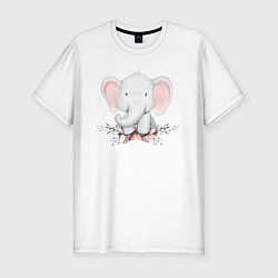 Мужская slim-футболка Милый Слонёнок С Цветами