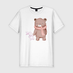Мужская slim-футболка Милый Медвежонок И Крольчонок
