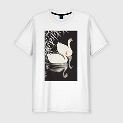 Футболка slim-fit White Chinese Geese Swimming by Reeds, цвет: белый