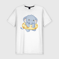 Мужская slim-футболка Милый Слонёнок С Плавательным Кругом