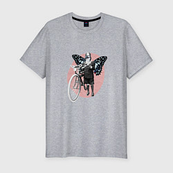 Мужская slim-футболка Vintage Woman Butterfly Bike Collage