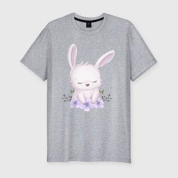 Мужская slim-футболка Милый Крольчонок С Цветочками
