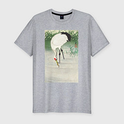 Мужская slim-футболка Fishing Crane in Shallow Water