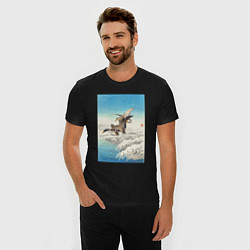 Футболка slim-fit Pair of Ducks Flying Over Snowy Reed Collar, цвет: черный — фото 2