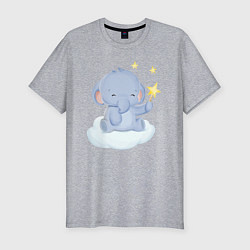 Мужская slim-футболка Милый Слонёнок На Облаке Со Звездой