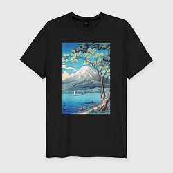 Футболка slim-fit Mount Fuji from Lake Yamanaka Гора Фудзи, цвет: черный