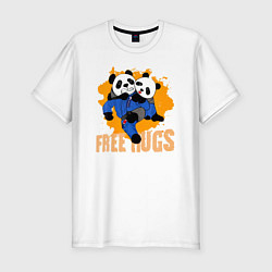 Мужская slim-футболка Бесплатные объятия борьба панд