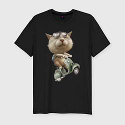 Мужская slim-футболка Крутой котяра на скутере