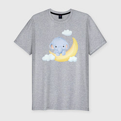 Мужская slim-футболка Милый Слонёнок На Месяце С Облаками