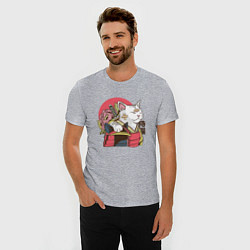 Футболка slim-fit Котик Самурай Samurai Cat Japanese art, цвет: меланж — фото 2