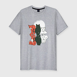 Мужская slim-футболка Коты и их воплощения Cats and Felines