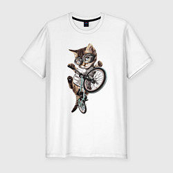 Футболка slim-fit Крутой котёнок на BMX Extreme, цвет: белый