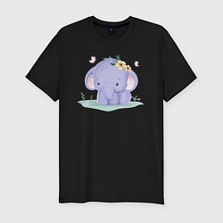 Мужская slim-футболка Милый Слонёнок На Полянке