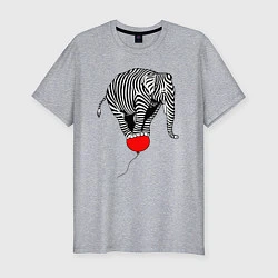 Мужская slim-футболка Слон зебра на воздушном шаре