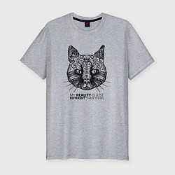 Мужская slim-футболка Кот в стиле Мандала Mandala Cat