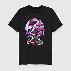 Мужская slim-футболка Дракон на дереве - космическая метаморфоза