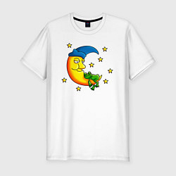 Футболка slim-fit Лягушка спит на луне, цвет: белый