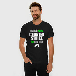 Футболка slim-fit I Paused Counter Strike To Be Here с зелеными стре, цвет: черный — фото 2