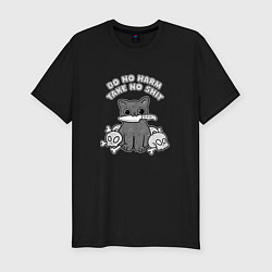 Мужская slim-футболка Котик с ножом Do No Harm Take No Shit Cat Knife