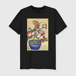 Мужская slim-футболка Blooming Azalea in Blue Pot Цветущая азалия